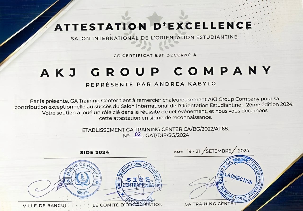 Attestation d’excellence décernée à AKJ GROUP COMPANY pour la contribution au SIOE 2024